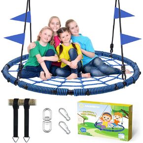 PaceArth 60 "Spider Web Saucer Swing للأطفال والبالغين Max 900 رطل الأرجوحة الشديدة الشبكية مع الأجهزة المضادة للصدأ 3x ، وأشرطة الأشجار ودوران متضمنة للأشجار ، والهياكل ، والأخضر