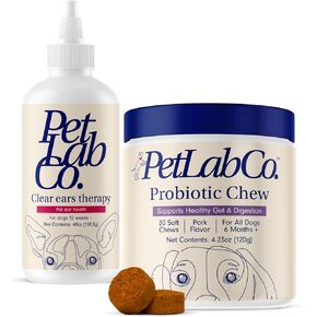 Petlab Co. - حزمة أذن الكلب الخميرة: بروبيوتيك ناعم للمضغ لصحة الأمعاء ، إنتاج الخميرة ، الأذنين الحكة ، الجلد الحكة ، الحساسية الموسمية وعلاج الأذن الواضحة منظف الأذن للكلاب