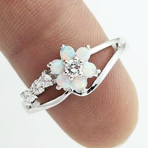 Wdiyieetn 925 Sterling Silver White Opal CZ Cz Crystal Flower Promission Bresident Ring (6)