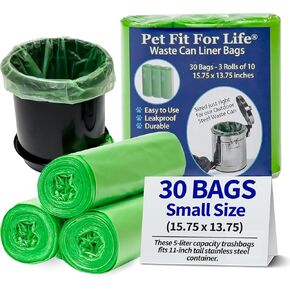 Pet Fit for Life 1.3 Gal Gal Pracking -Facractbasket Liners - 3 عبوات من 10 أكياس صغيرة لشرف الكلاب ، العشب ، المرآب ، المنزل ، المكتب ، الحمام - أكياس القمامة الصغيرة
