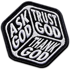 Ask God Trust God Thank God Embroidered Patch Religious Christian Jesus Embroidery Patches Bible Verse Scripture Sew On Iron On Faith Patch for Clothes Backpacks Hats Jackets Jeans 3x3 Inches