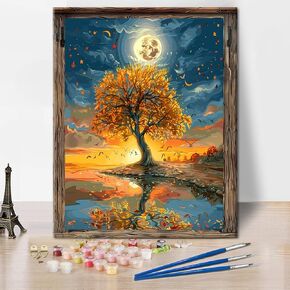 Xylogist Tree Paint by Number for Adults - Moon Tree Paint by Number, DIY HD Canvas Acrylic Painting Birch Paint Paint by Number, Perfect for Home Wall Decoration and Holiday Gifts 12X16Inch