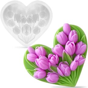 Heart Tulip Flower Molds Silicone Molds for Crafts Love Tulips Floral Silicone Mold Epoxy Resin Molds for Flowers Tulip Floral Chocolate Candle Soap Mold Candle Making Supplies Living Room Home Decor