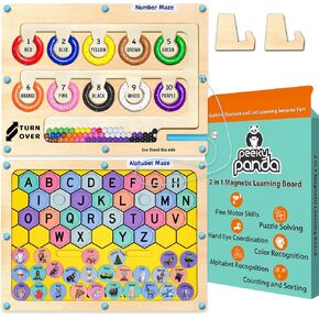 2 in 1 Double Side Magnetic Color and Number Maze, Montessori Alphabet Maze Board Toddlers toys for 3+ years old, Magnet Puzzle Learning Counting Color Matching Toy Gifts for kids Girls Boys