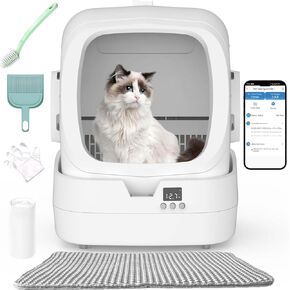 تلقائي Cat Sterter Box Cleaning - التحكم في التطبيق ومراقبة الوزن - 85L Ultra -Quiet ، مربع فضلات متعددة القطط - مراقبة الصحة الذكية ، وآمنة مضادة للقرعة مطلوبة】 ، أبيض ، أبيض