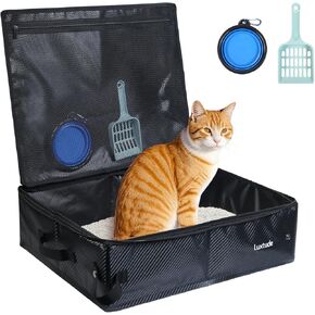 Luxtude Travel Litter Box for Cats, Portable Litter Box for Cats, Travel Cat Litters Case with Zipper Lid, Foldable Car Litters Cases, Collapsible Boxes, No Smell and Easy Clean, No Leakage