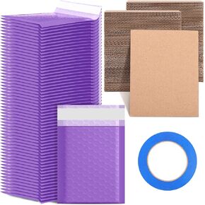 Tatuo 301 Pcs Trading Card Shipping Protector Set Include 200 Corrugated Cardboard Sheets Inserts 100 Poly Bubble Mailers Padded Envelopes and Masking Tape(Black)
