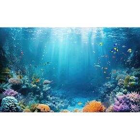 تحت خلفية الحوض البحري ، الشعاب المرجانية الاستوائية مع الأسماك الشعاب المرجانية الخلفية terrarium حديقة استوائية رائعة تحت الماء Seasscape خزان السمك خلفيات أعماق المحيط البحري 24x12in