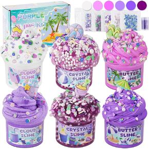 LAWOHO 6 Packs Snow Slime Kit - Butter, Clear, Water, Cloud Slimes, Fluffy Slime Making Kit for Kids with Cute Charms & Add-ins, Blue Kids Slimes Kits for Girls & Boys Birthday Christmas Easter Gifts
