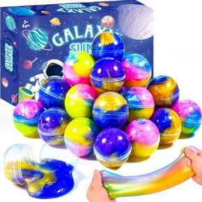 Slime Party Favors,24-Pack Galaxy Slime Balls, Stretchy, Non-Sticky, Mess-Free for Kids, Stress Relief Toys, Party Favors, and Classroom Rewards