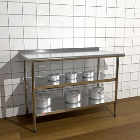 Stainless Steel Work Table with 2 Undershelf and Backsplash, 24x48 Table
