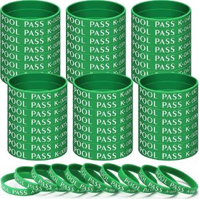 100 Pcs Pool Pass Silicone Wristbands Numbers A001-A100 K001-K100 ID Bracelets Name Tag Bracelet Waterproof ID Band for Pool (Green)
