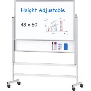 Maxtek Dry Erase Behetboard Rightable ، لوحة أبيض متدحرة على عجلات - 48 × 60 لوحة محو جافة كبيرة ، 4 '× 5'