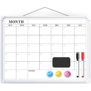 Monthly Calendar Dry Erase Board, 16"x12" White Board Dry Erase for Wall, Small Hanging Dry Erase Board, Double-Sided White Board for Home, Office, or School in Kuwait
