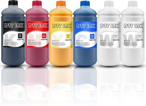 MEZOO DTF Ink 1000ml Premium DTF Transfer Ink for PET Film Compatible for Direct to Film Printers with Printhead ET-8550 L1800 L805 XP15000 R1390 4720 I3200 XP600 DX7 DX5 5113 Printer(6 Pack,2W+BCMY) in Kuwait