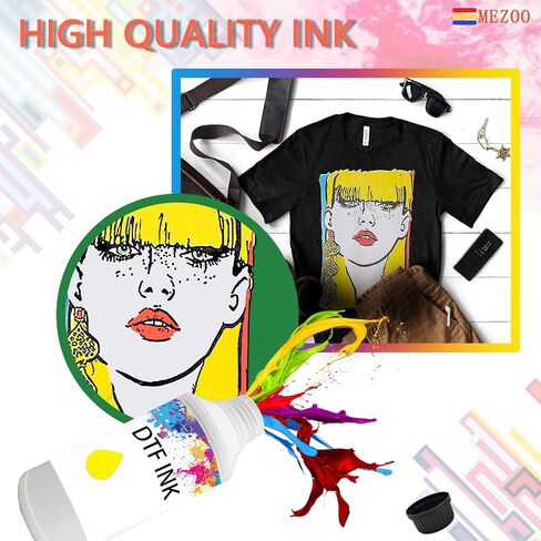 MEZOO DTF Ink 1000ml Premium DTF Transfer Ink for PET Film Compatible for Direct to Film Printers with Printhead ET-8550 L1800 L805 XP15000 R1390 4720 I3200 XP600 DX7 DX5 5113 Printer(6 Pack,2W+BCMY) in Kuwait