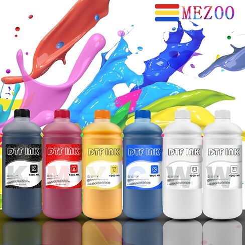 MEZOO DTF Ink 1000ml Premium DTF Transfer Ink for PET Film Compatible for Direct to Film Printers with Printhead ET-8550 L1800 L805 XP15000 R1390 4720 I3200 XP600 DX7 DX5 5113 Printer(6 Pack,2W+BCMY) in Kuwait