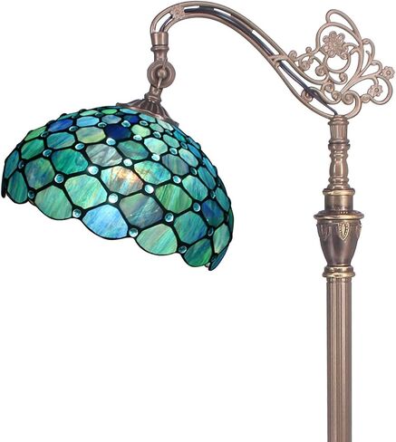 Tiffany Floor Lamp Stained Glass Lamp 18.88X12X67 Inch Angle Adjustable Arched Gooseneck Antique Reading Light (Blue Jewelry Baroque) in Saudi Arabia