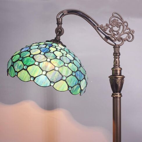 Tiffany Floor Lamp Stained Glass Lamp 18.88X12X67 Inch Angle Adjustable Arched Gooseneck Antique Reading Light (Blue Jewelry Baroque) in Saudi Arabia