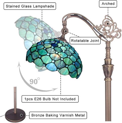 Tiffany Floor Lamp Stained Glass Lamp 18.88X12X67 Inch Angle Adjustable Arched Gooseneck Antique Reading Light (Blue Jewelry Baroque) in Saudi Arabia