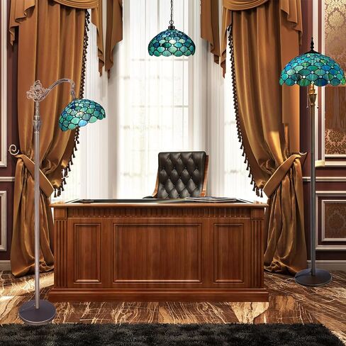 Tiffany Floor Lamp Stained Glass Lamp 18.88X12X67 Inch Angle Adjustable Arched Gooseneck Antique Reading Light (Blue Jewelry Baroque) in Saudi Arabia
