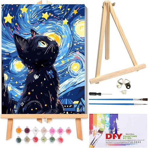 RYMILIE Paint by Numbers Kit for Adults Beginner & Kids Ages 8-12 with Wooden Frame Easy Acrylic on Canvas 9.45x11.8 inch with Paints and Brushes, Paint by Numbers cat for Gift Home Wall Decor in Kuwait