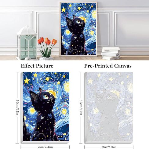 RYMILIE Paint by Numbers Kit for Adults Beginner & Kids Ages 8-12 with Wooden Frame Easy Acrylic on Canvas 9.45x11.8 inch with Paints and Brushes, Paint by Numbers cat for Gift Home Wall Decor in Kuwait