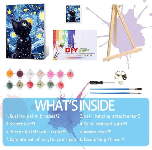 RYMILIE Paint by Numbers Kit for Adults Beginner & Kids Ages 8-12 with Wooden Frame Easy Acrylic on Canvas 9.45x11.8 inch with Paints and Brushes, Paint by Numbers cat for Gift Home Wall Decor in Kuwait