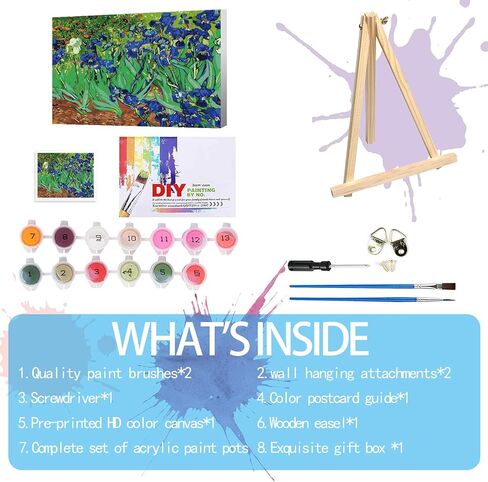 طلاء Rymilie بواسطة أرقام مجموعة أرقام للبالغين المبتدئين والأطفال الذين تتراوح أعمارهم بين 8 و 12 عامًا مع إطار خشبي سهل الأكريليك على القماش 9.45 × 11.8 بوصة مع الدهانات والفرش ، والطلاء بأرقام قطة للهدية ديكور الجدار المنزلي للهدية in Kuwait