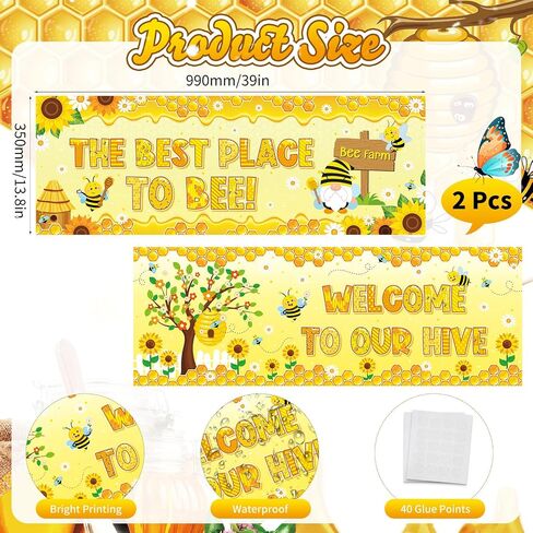 2 PCS Bee Classroom Decorations Banner Bumble Bee Sunflower Banner Daisy Flower Sign Sign Sign Scream Decorities Closouts for Spring Summer Wall Decor in Kuwait
