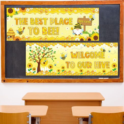 2 PCS Bee Classroom Decorations Banner Bumble Bee Sunflower Banner Daisy Flower Sign Sign Sign Scream Decorities Closouts for Spring Summer Wall Decor in Kuwait