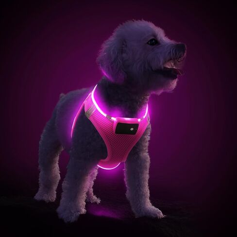 Pceotllar LED Dog Harness - Rechargeable, Flashing Light, No Pull, Reflective - Small/Medium, Pink in Kuwait