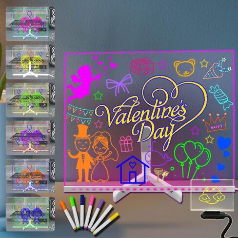 Acrylic DIY Erasable Message Board Warm White Night Light 7.87 * 11.81IN 7 Colors Pens Desktop Handwriting Doodle Memo List Calendar USB Powered Stand for Office Bars Nightclubs Kids in Saudi Arabia