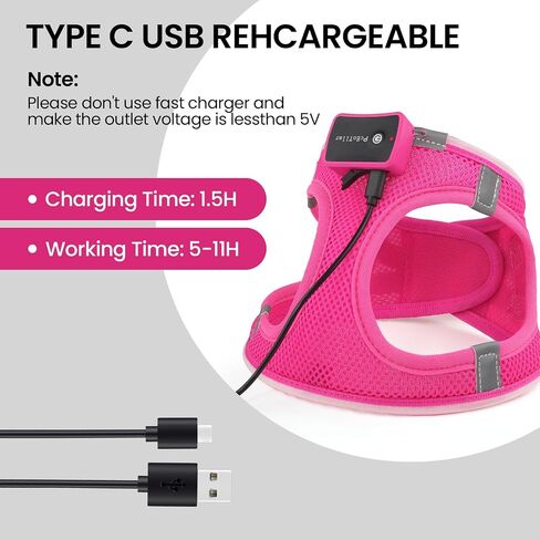 Pceotllar LED Dog Harness - Rechargeable, Flashing Light, No Pull, Reflective - Small/Medium, Pink in Kuwait