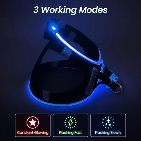 Pceotllar LED Dog Harness - Rechargeable, Flashing Light, No Pull, Reflective - Small/Medium, Pink in Kuwait
