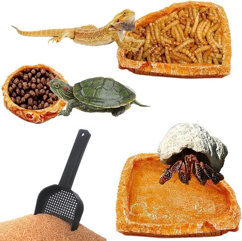 4 Pack Corner Reptile Water Dish Reptile Food Bowl Hermit Crab Food and Water Bowl Small Reptile Feeding Dish for Lizard Bearded Dragon Leopard Gecko Turtle Terrarium Accessories with Scoop Orange in Saudi Arabia