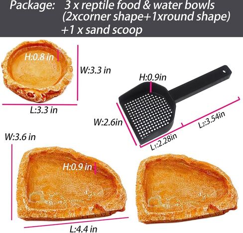 4 Pack Corner Reptile Water Dish Reptile Food Bowl Hermit Crab Food and Water Bowl Small Reptile Feeding Dish for Lizard Bearded Dragon Leopard Gecko Turtle Terrarium Accessories with Scoop Orange in Saudi Arabia
