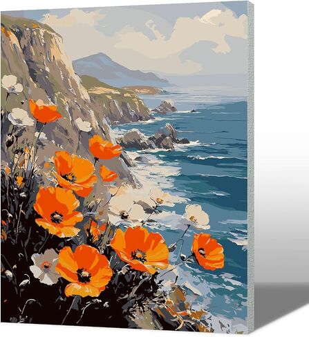 MAXBYE Landscape Paint by Numbers Adult Kits with Frame, DIY Acrylic Paint by Number Kit Crafts for Adults, Nature Daisy Framed Painting Kit Arts and Crafts for Home Wall Decor 12x16inch in Saudi Arabia