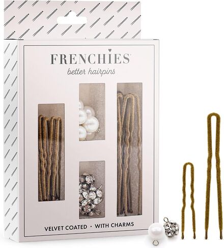 Frenchies French Twist Hair Pin, Velvet Coated Extra Soft French Hair Pins for Women, Wedding, Updo Extensions, or Wig, 6 Pearls + 6 Crystals, 20 Count (10 Lrg, 10 Sm), Blond in Kuwait