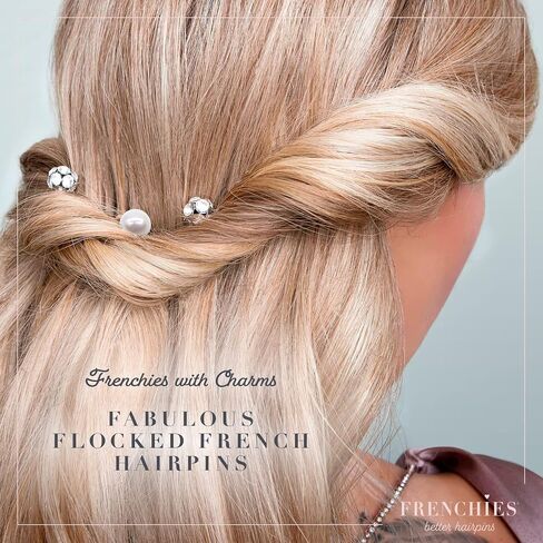 Frenchies French Twist Hair Pin, Velvet Coated Extra Soft French Hair Pins for Women, Wedding, Updo Extensions, or Wig, 6 Pearls + 6 Crystals, 20 Count (10 Lrg, 10 Sm), Blond in Kuwait
