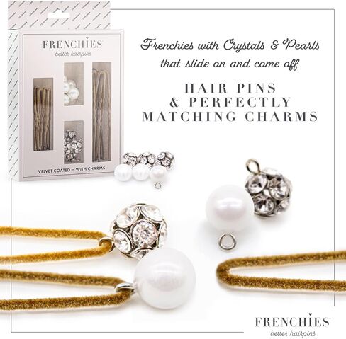 Frenchies French Twist Hair Pin, Velvet Coated Extra Soft French Hair Pins for Women, Wedding, Updo Extensions, or Wig, 6 Pearls + 6 Crystals, 20 Count (10 Lrg, 10 Sm), Blond in Kuwait