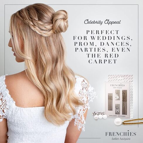 Frenchies French Twist Hair Pin, Velvet Coated Extra Soft French Hair Pins for Women, Wedding, Updo Extensions, or Wig, 6 Pearls + 6 Crystals, 20 Count (10 Lrg, 10 Sm), Blond in Kuwait