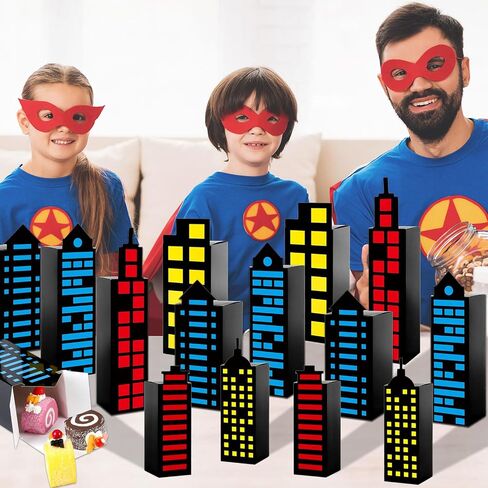 12Pcs Skyscraper City Party Favor Boxes for Super Themed Hero Party Decorations City Skyline Buildings Treat Boxes Super Themed Hero Party Candy Goodies Boxes for Boys Girls Birthday Party Supplies in Saudi Arabia