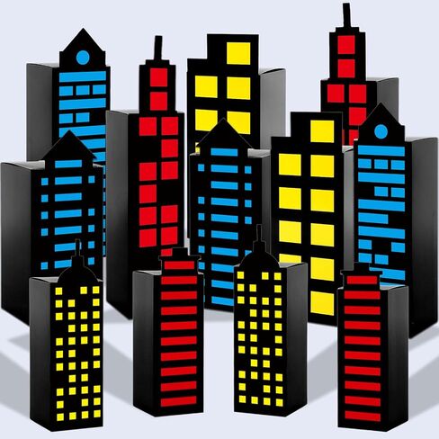 12Pcs Skyscraper City Party Favor Boxes for Super Themed Hero Party Decorations City Skyline Buildings Treat Boxes Super Themed Hero Party Candy Goodies Boxes for Boys Girls Birthday Party Supplies in Saudi Arabia