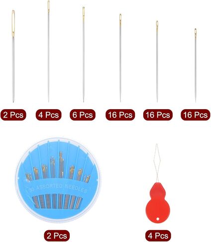 HARFINGTON 60pcs Hand Sewing Needles 0.03" Dia 6 Sizes Assorted Stitching Needles Stainless Steel Large Eye Stitching Needles Embroidery Needle with 4 Threaders and 2 Blue Storage Cases in Saudi Arabia