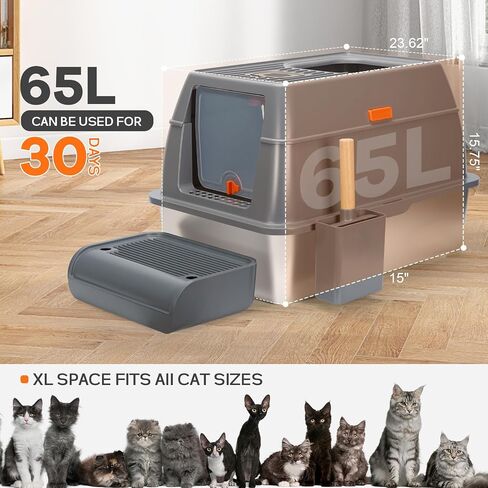 Stainless Steel Cat Litter Box with Lids, Enclosed Covered Litter Box for Big Cat, High Sided Extra Large Anti-Leakage Dual Entrance-XLDarkGrey in Saudi Arabia