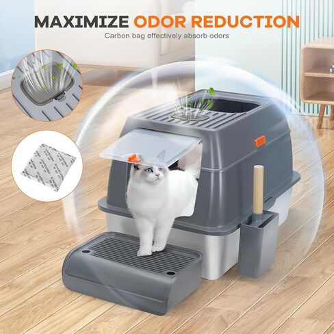 Stainless Steel Cat Litter Box with Lids, Enclosed Covered Litter Box for Big Cat, High Sided Extra Large Anti-Leakage Dual Entrance-XLDarkGrey in Saudi Arabia