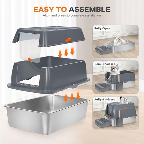 Stainless Steel Cat Litter Box with Lids, Enclosed Covered Litter Box for Big Cat, High Sided Extra Large Anti-Leakage Dual Entrance-XLDarkGrey in Saudi Arabia
