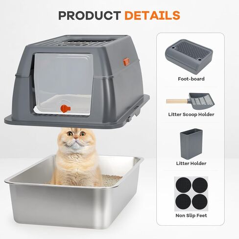 Stainless Steel Cat Litter Box with Lids, Enclosed Covered Litter Box for Big Cat, High Sided Extra Large Anti-Leakage Dual Entrance-XLDarkGrey in Saudi Arabia