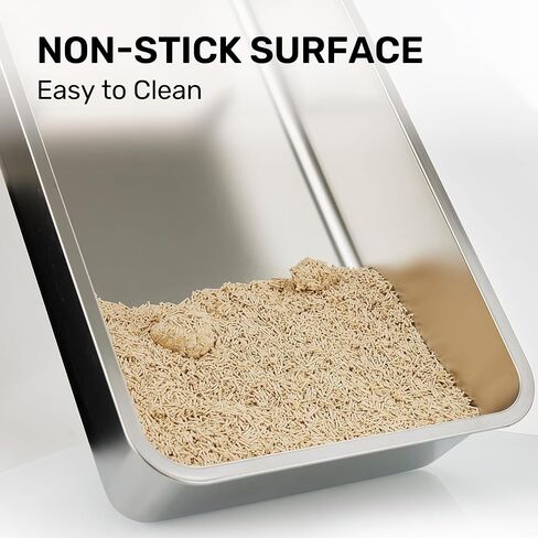 FUKUMARU Stainless Steel Litter Box with Lid, Extra Large Metal Cat Litter Box with Two Bags Litter, High Side Enclosed Litter Tray for Big Cats, Non-Sticky, Easy Cleaning, XL, Includes Litter&Scoop in Kuwait